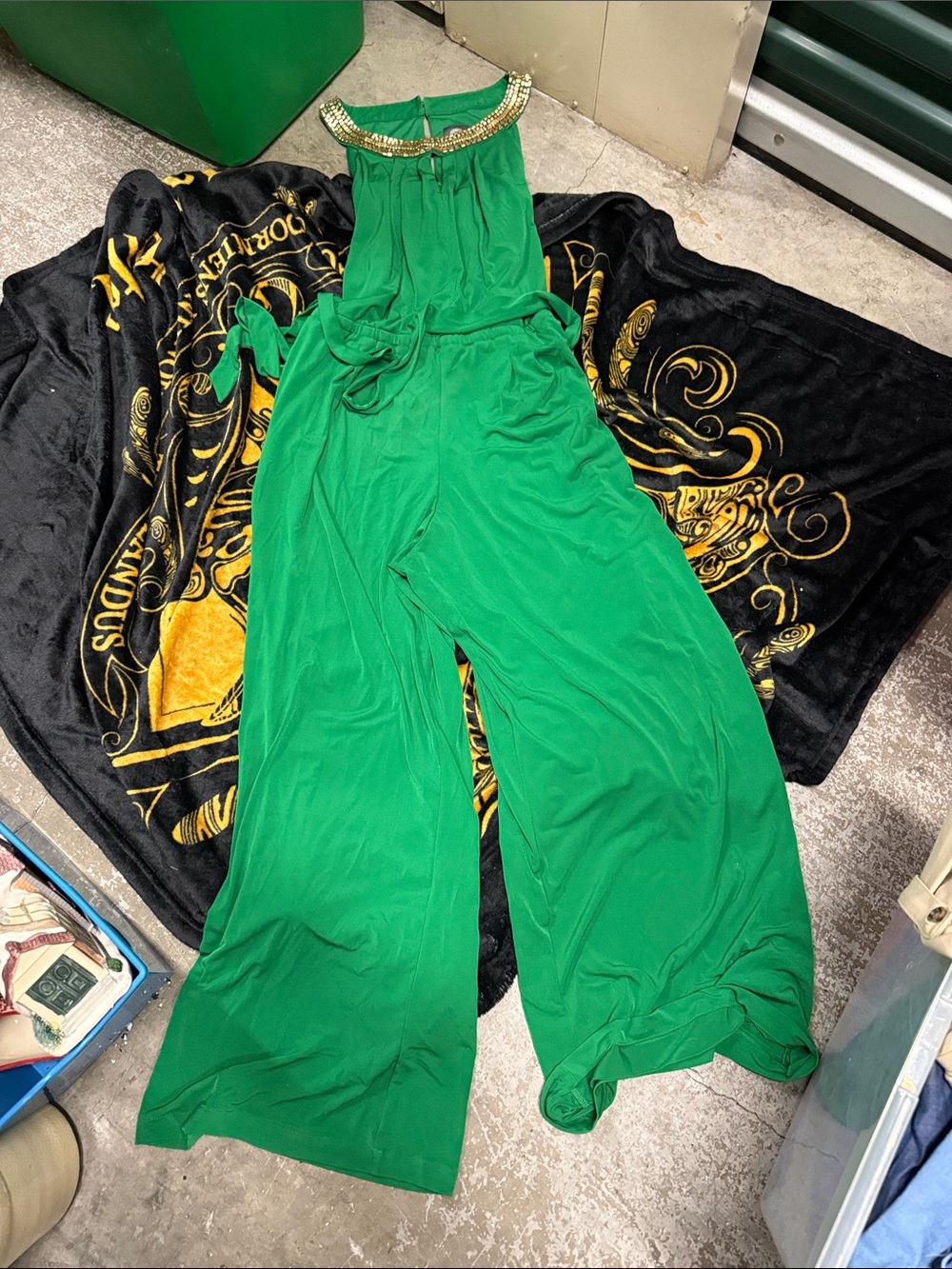 Vince Camuto Emerald Green Halter Jumpsuit with Beaded Neck